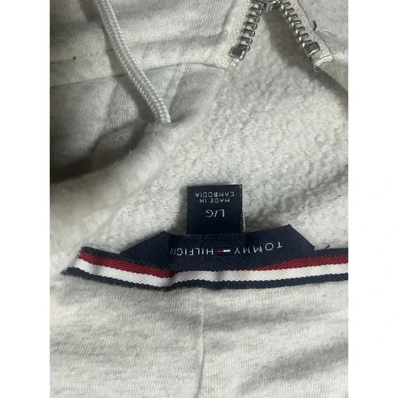 Tommy Hilfiger Jeans Crop Full Zip Hoodie Women L TG XG Grey Knit Long Sleeve - Picture 3 of 3